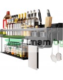 Кухненски органайзер 2 етажа многофункционален рафт за прибори, подправки, кърпи